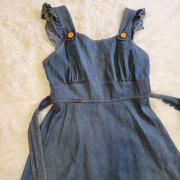 Vintage 60s/70s era Genuine French Vintage Denim Ruffle Dress Size Small - Picture 3 of 12